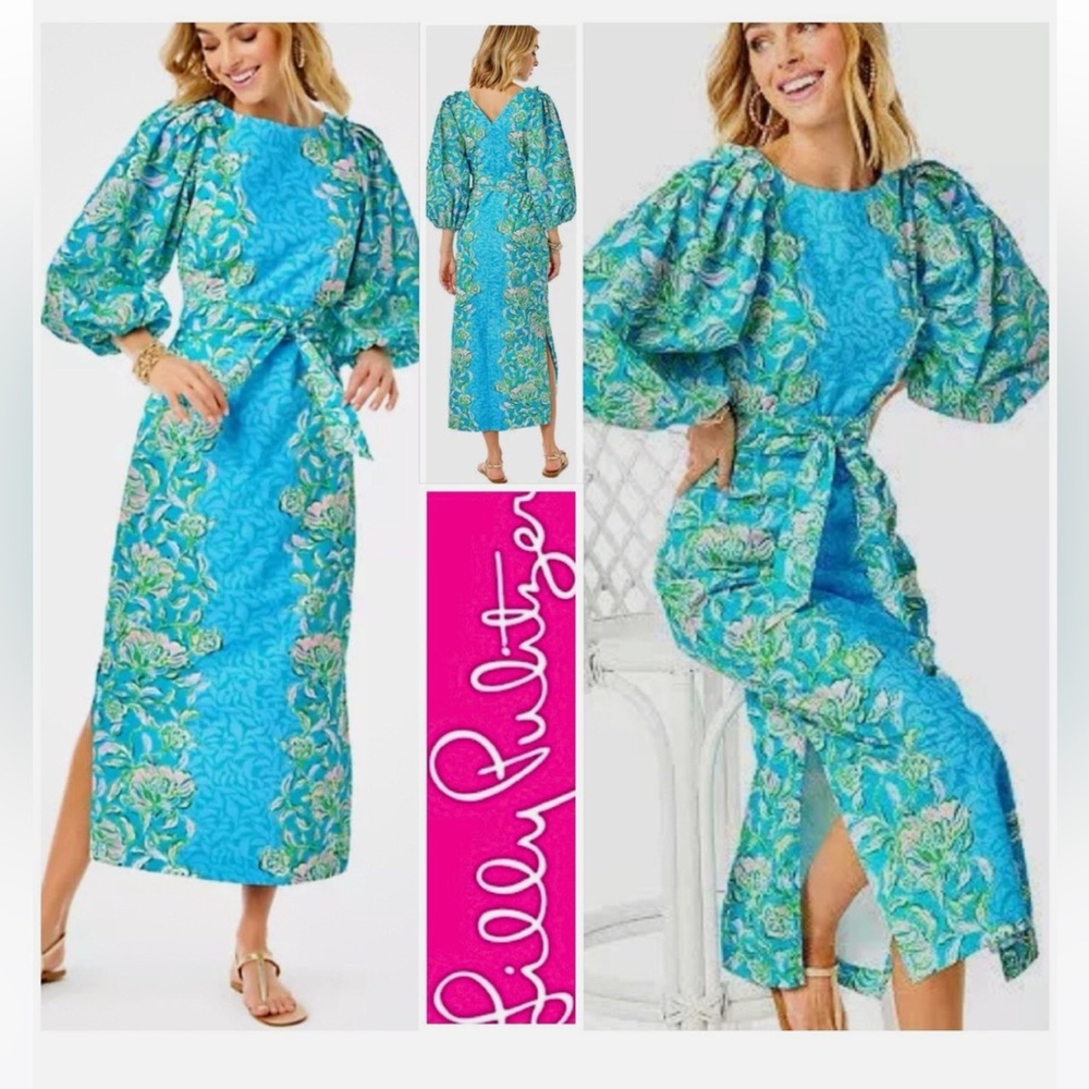 Lilly Pulitzer Blue and Green Floral Long Sleeve Dress